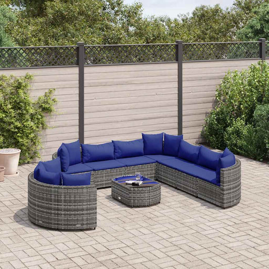 10 pcs garden sofa set with cushions poly rattan grey