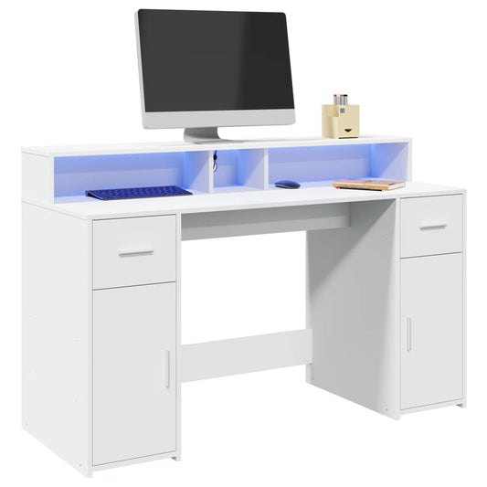 Secretária c/ luzes LED 140x55x91 cm derivados madeira branco