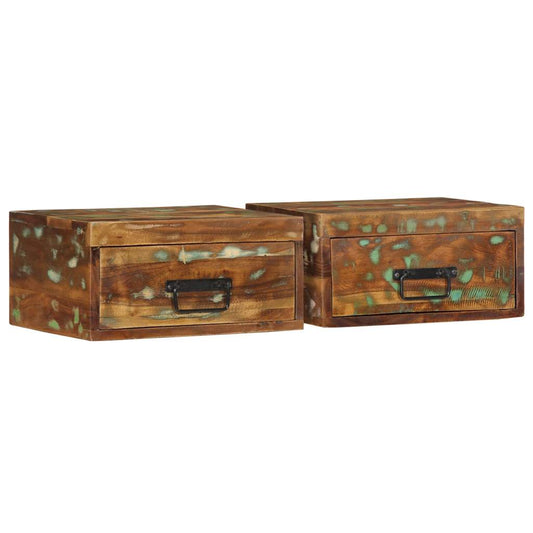 Wall mounted bedside tables 2 pcs solid reclaimed wood