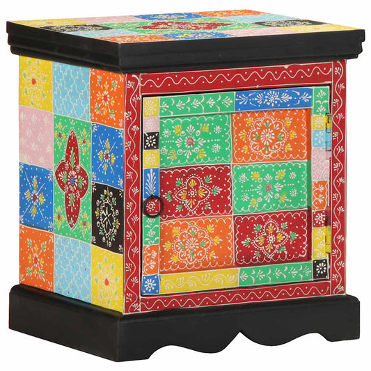Multi-coloured bedside table in solid mango wood