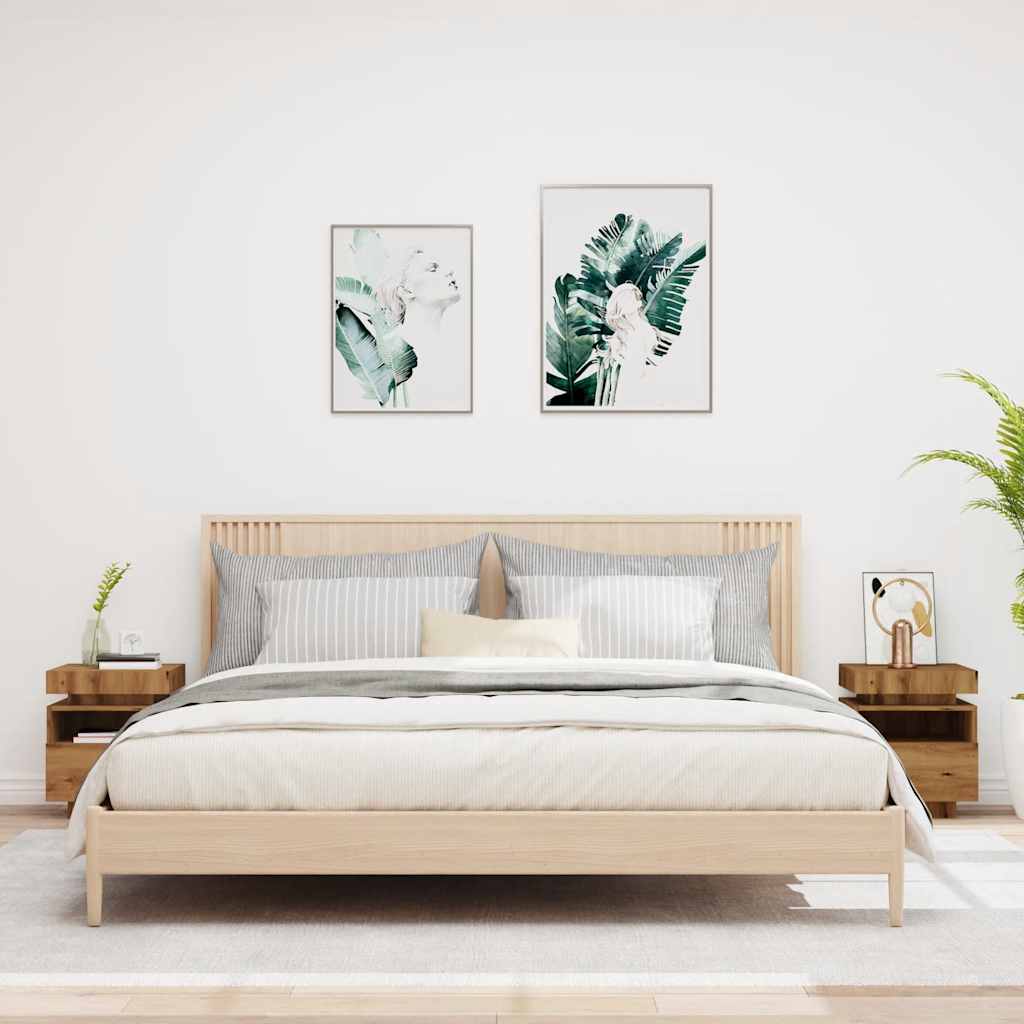 Mesas cabeceira c/luzes LED 2pc 40x39x48,5cm carvalho artisiano