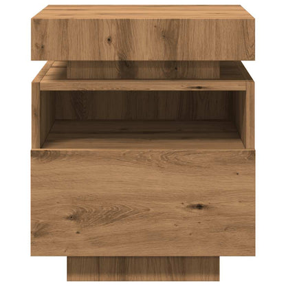 Mesas cabeceira c/luzes LED 2pc 40x39x48,5cm carvalho artisiano