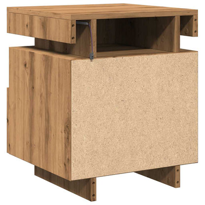 Mesas cabeceira c/luzes LED 2pc 40x39x48,5cm carvalho artisiano