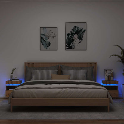 Mesas cabeceira c/luzes LED 2pc 40x39x48,5cm carvalho artisiano