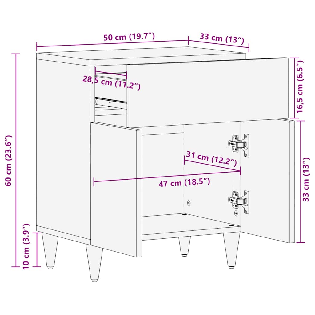 Light grey bedside table 50x33x60 cm