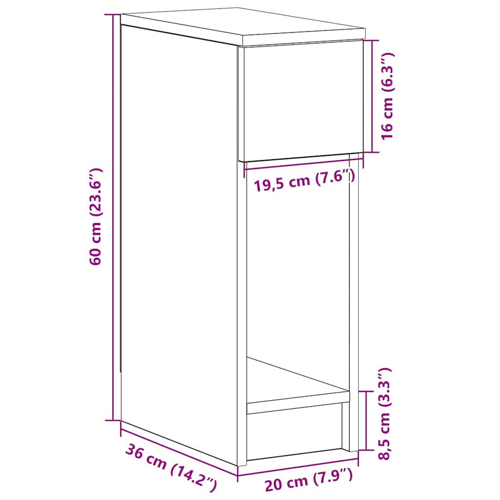 Mesa de cabeceira com gaveta 20x36x60 cm branco