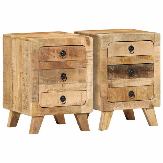 Bedside tables 2 pcs 37x32x50 cm solid rough mango wood