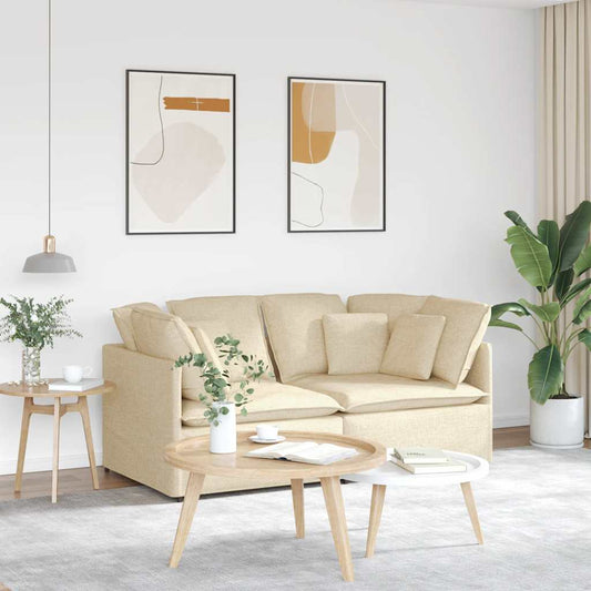 Sofá modular com almofadas tecido creme