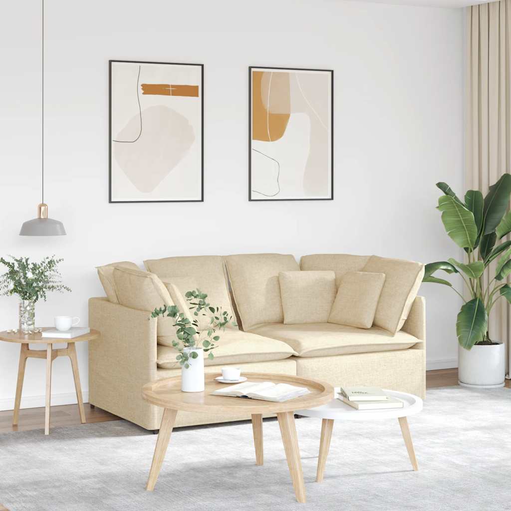 Sofá modular com almofadas tecido creme