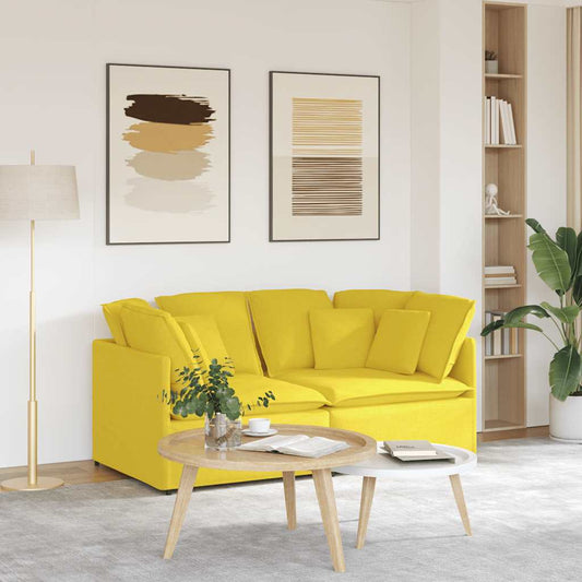 Sofá modular com almofadas tecido amarelo-claro
