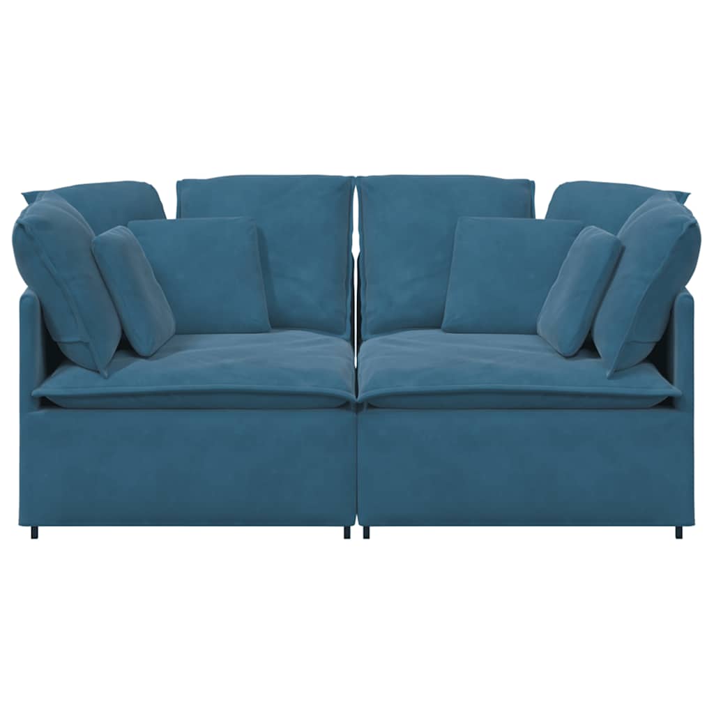 Sofá modular com almofadas veludo azul
