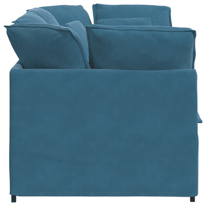 Sofá modular com almofadas veludo azul