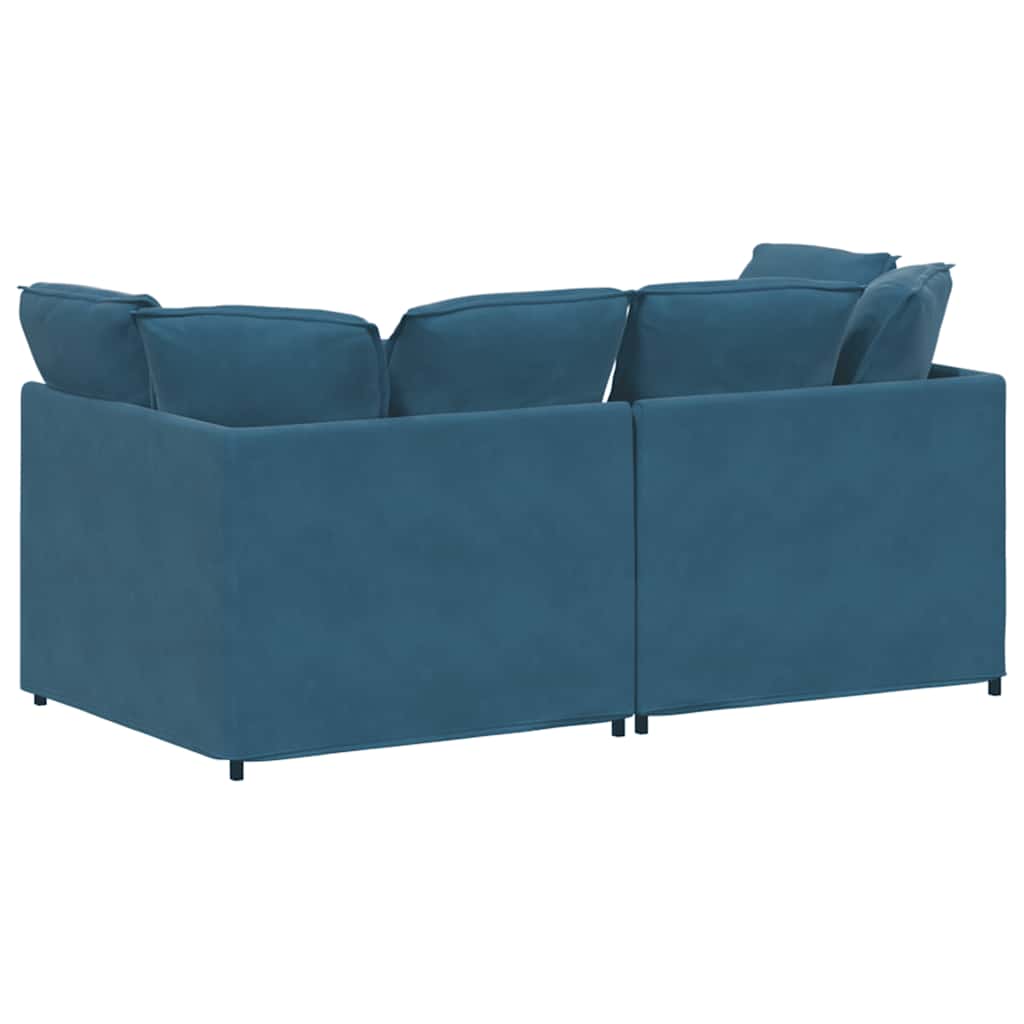 Sofá modular com almofadas veludo azul