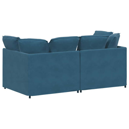 Sofá modular com almofadas veludo azul