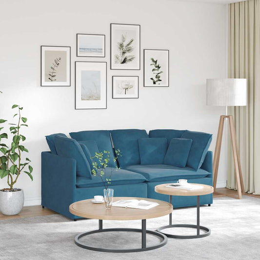 Sofá modular com almofadas veludo azul