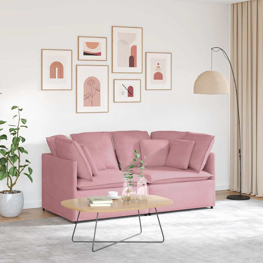 Sofá modular com almofadas veludo rosa