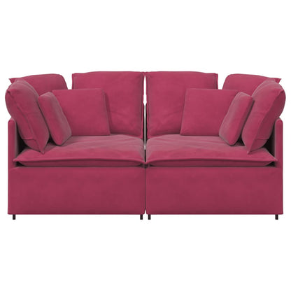 Sofá modular com almofadas veludo vermelho tinto