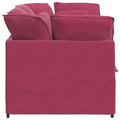Sofá modular com almofadas veludo vermelho tinto