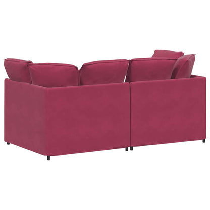 Sofá modular com almofadas veludo vermelho tinto