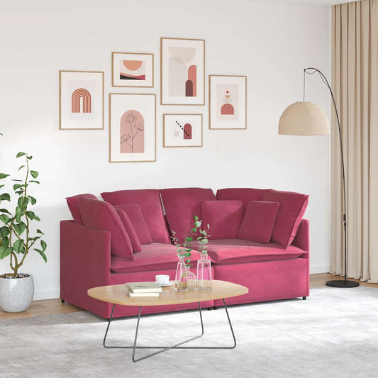 Sofá modular com almofadas veludo vermelho tinto