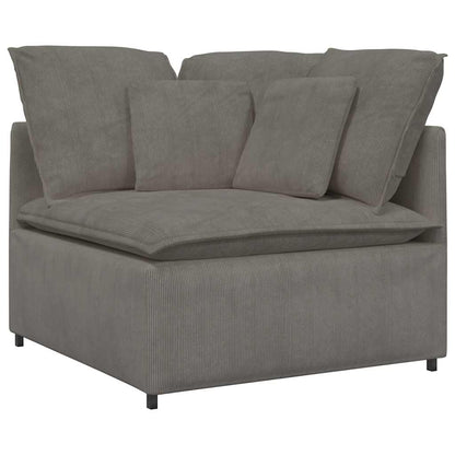 Sofá modular com almofadas tecido corduroy cinzento-claro