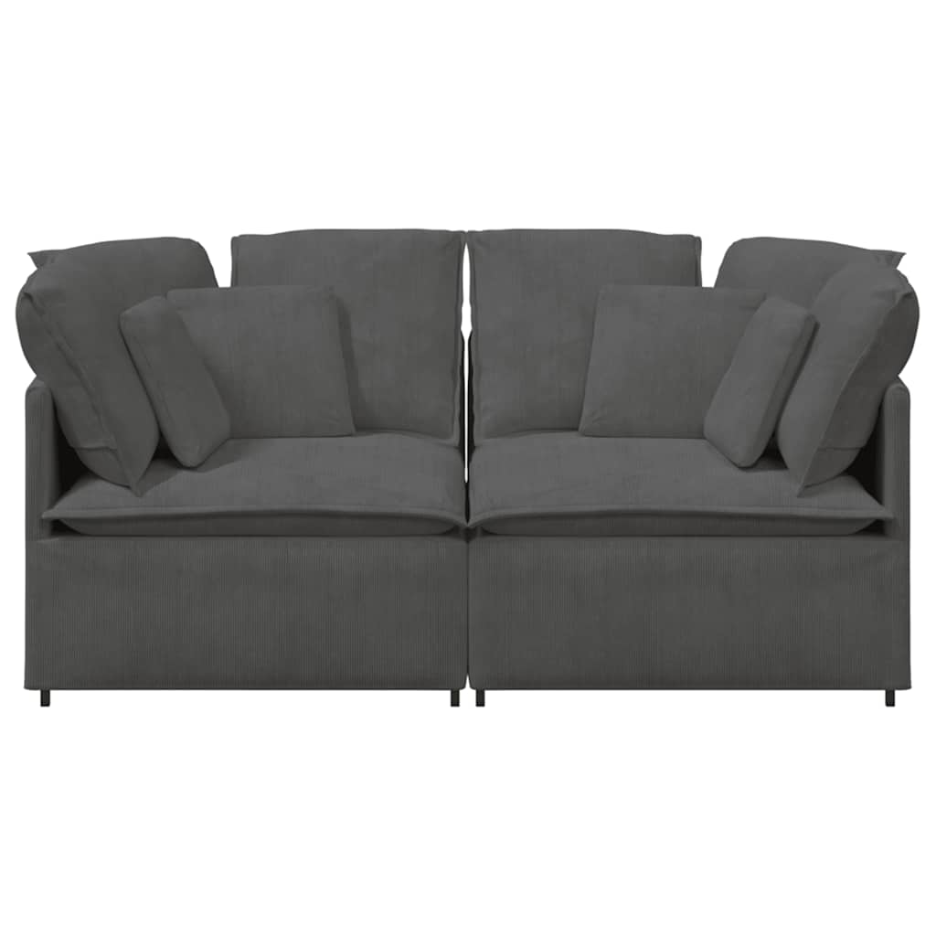 Sofá modular com almofadas tecido corduroy cinzento-escuro