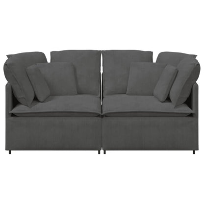 Sofá modular com almofadas tecido corduroy cinzento-escuro