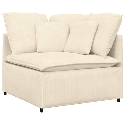 Sofá modular com almofadas tecido corduroy creme