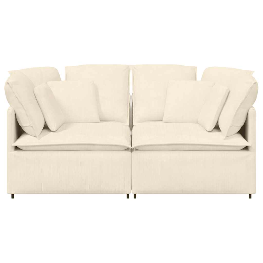 Sofá modular com almofadas tecido corduroy creme