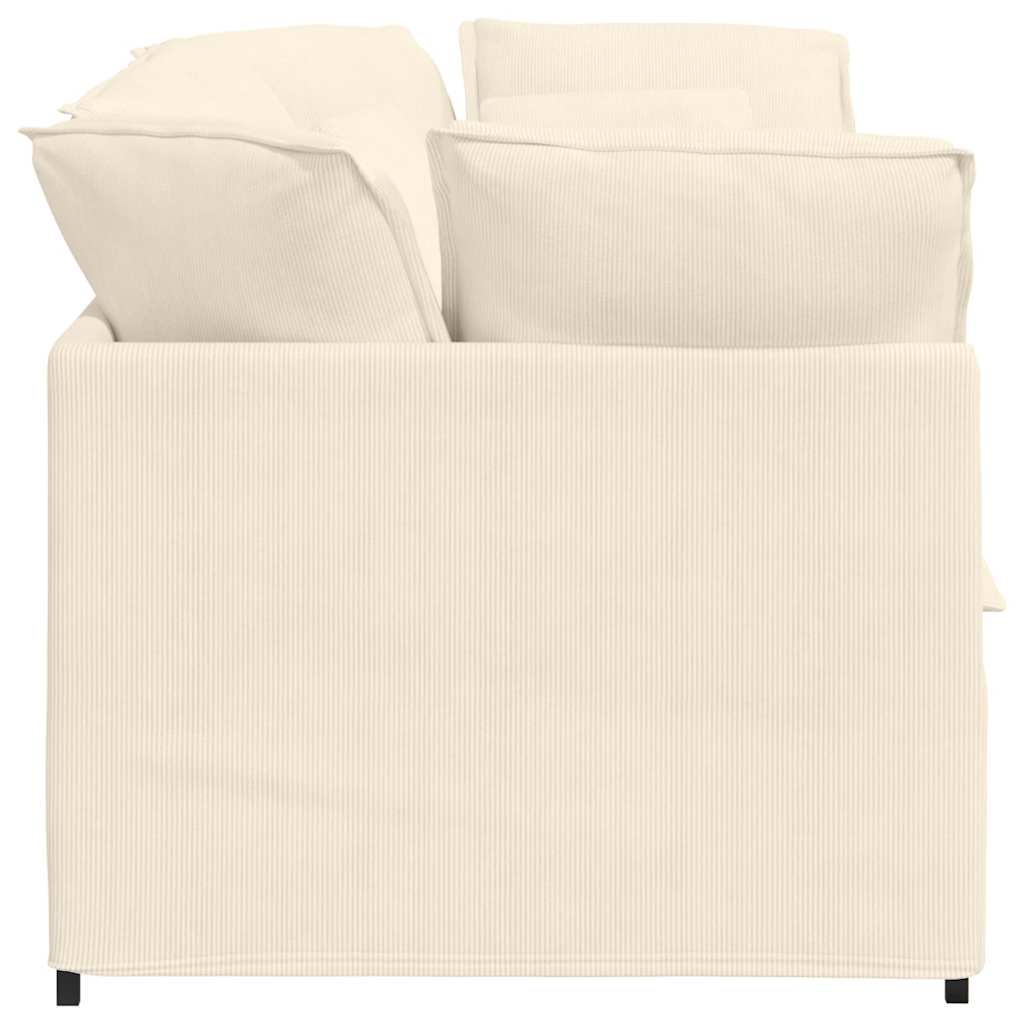 Sofá modular com almofadas tecido corduroy creme