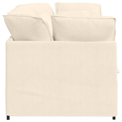 Sofá modular com almofadas tecido corduroy creme