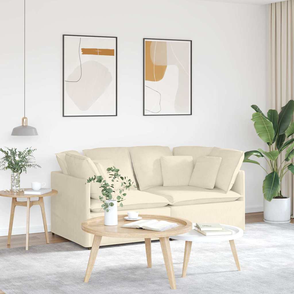 Sofá modular com almofadas tecido corduroy creme