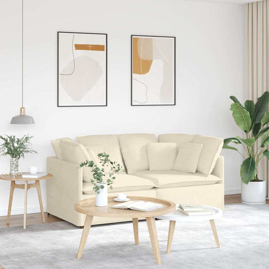 Sofá modular com almofadas tecido corduroy creme
