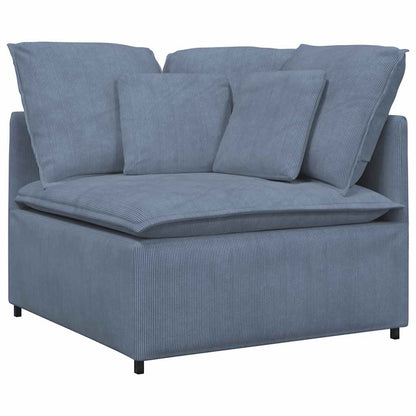 Sofá modular com almofadas tecido corduroy azul