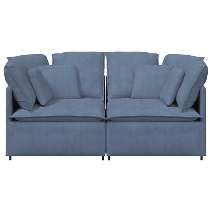 Sofá modular com almofadas tecido corduroy azul
