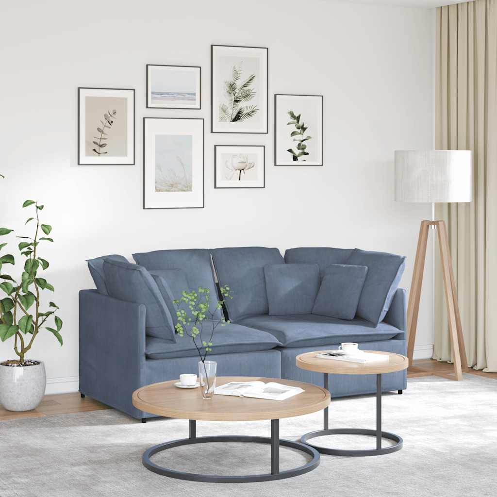 Sofá modular com almofadas tecido corduroy azul