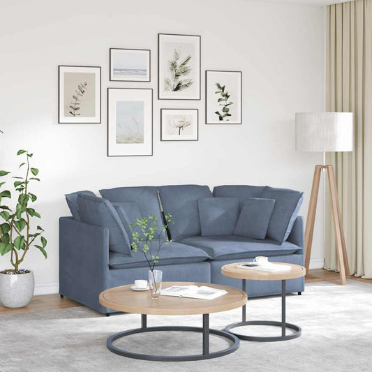 Sofá modular com almofadas tecido corduroy azul