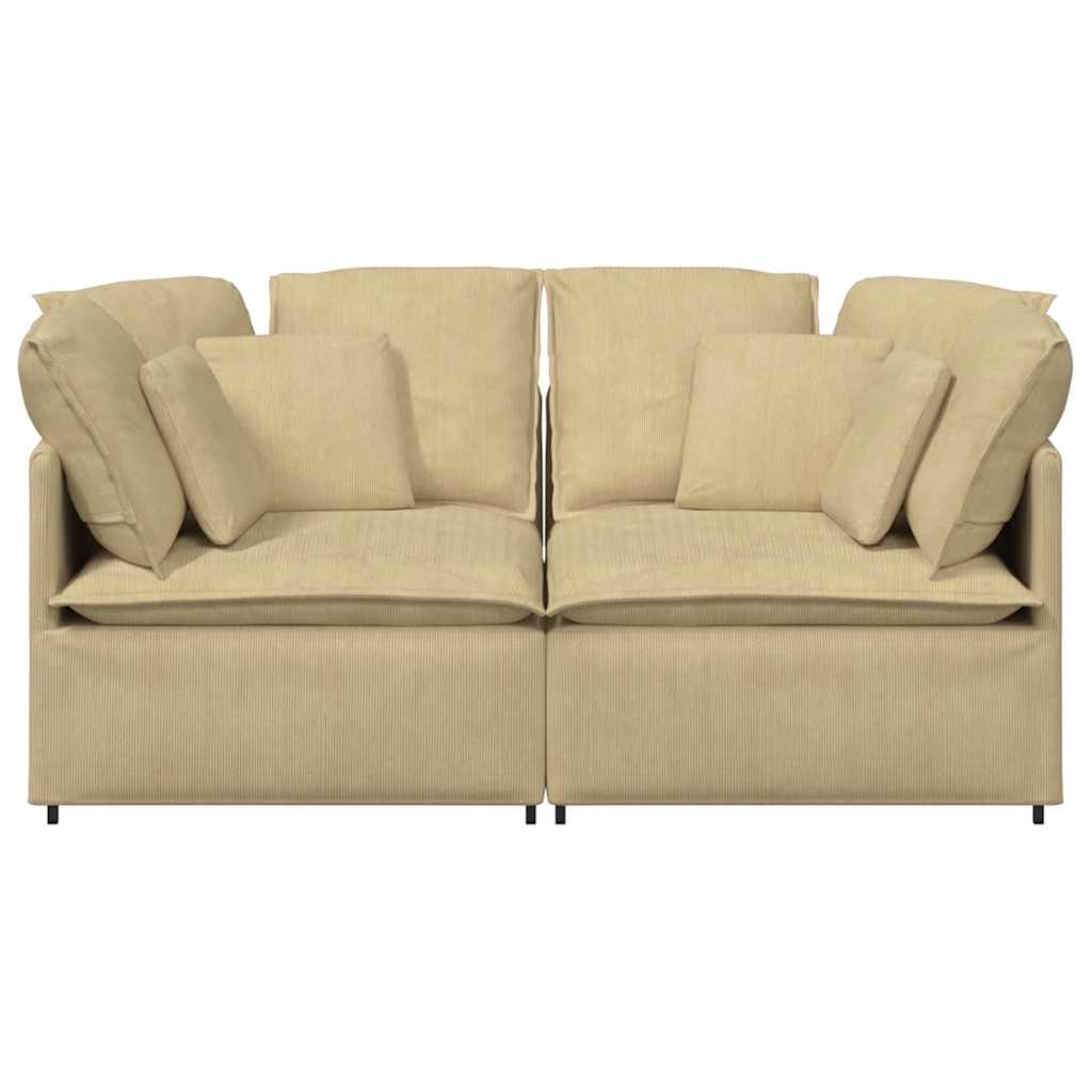Sofá modular com almofadas tecido corduroy verde cinzento