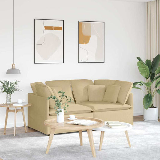 Sofá modular com almofadas tecido corduroy verde cinzento