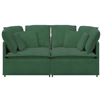 Sofá modular com almofadas tecido corduroy verde escuro