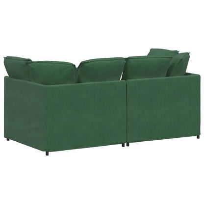 Sofá modular com almofadas tecido corduroy verde escuro