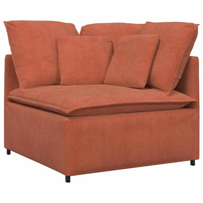 Sofá modular com almofadas tecido corduroy laranja vermelho
