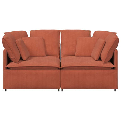 Sofá modular com almofadas tecido corduroy laranja vermelho