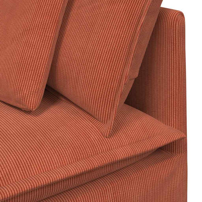 Sofá modular com almofadas tecido corduroy laranja vermelho