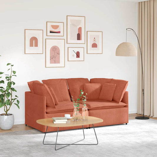 Sofá modular com almofadas tecido corduroy laranja vermelho