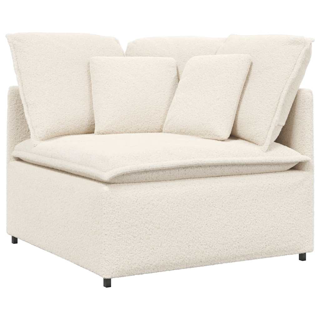 Sofá modular com almofadas tecido tipo lã encaracolado creme
