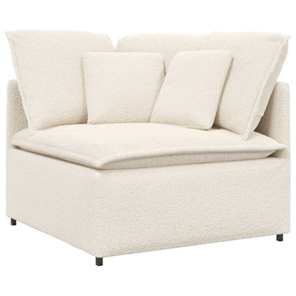 Sofá modular com almofadas tecido tipo lã encaracolado creme