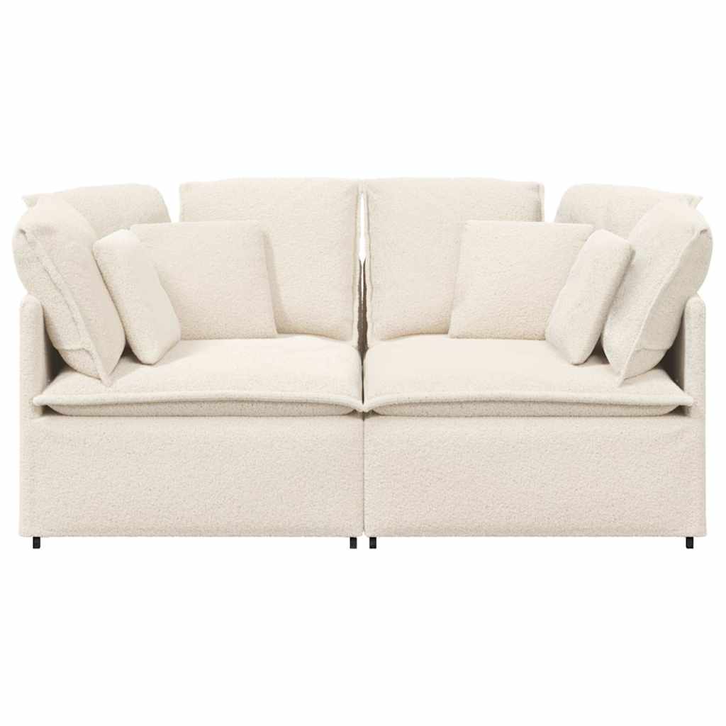 Sofá modular com almofadas tecido tipo lã encaracolado creme