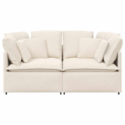 Sofá modular com almofadas tecido tipo lã encaracolado creme
