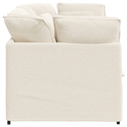 Sofá modular com almofadas tecido tipo lã encaracolado creme
